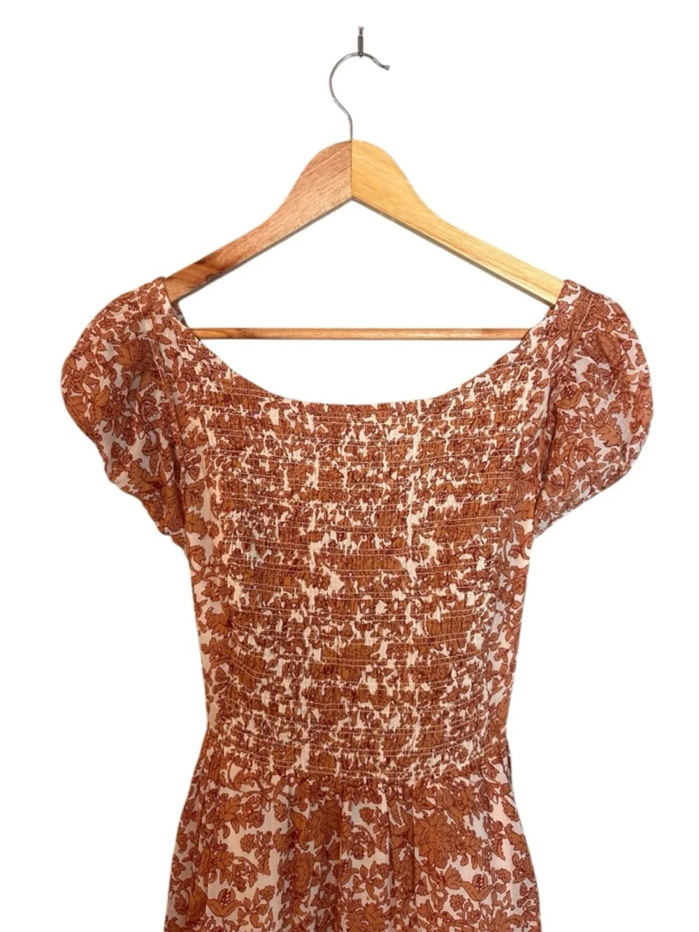 NWT FREE PEOPLE Ultraviolet Floral Print Smocked Midi Dress in Tea Combo XS - Picture 5 of 13
